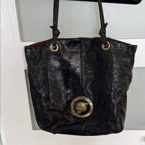 Sharif Black and Gold Shoulder Bag with Medallion